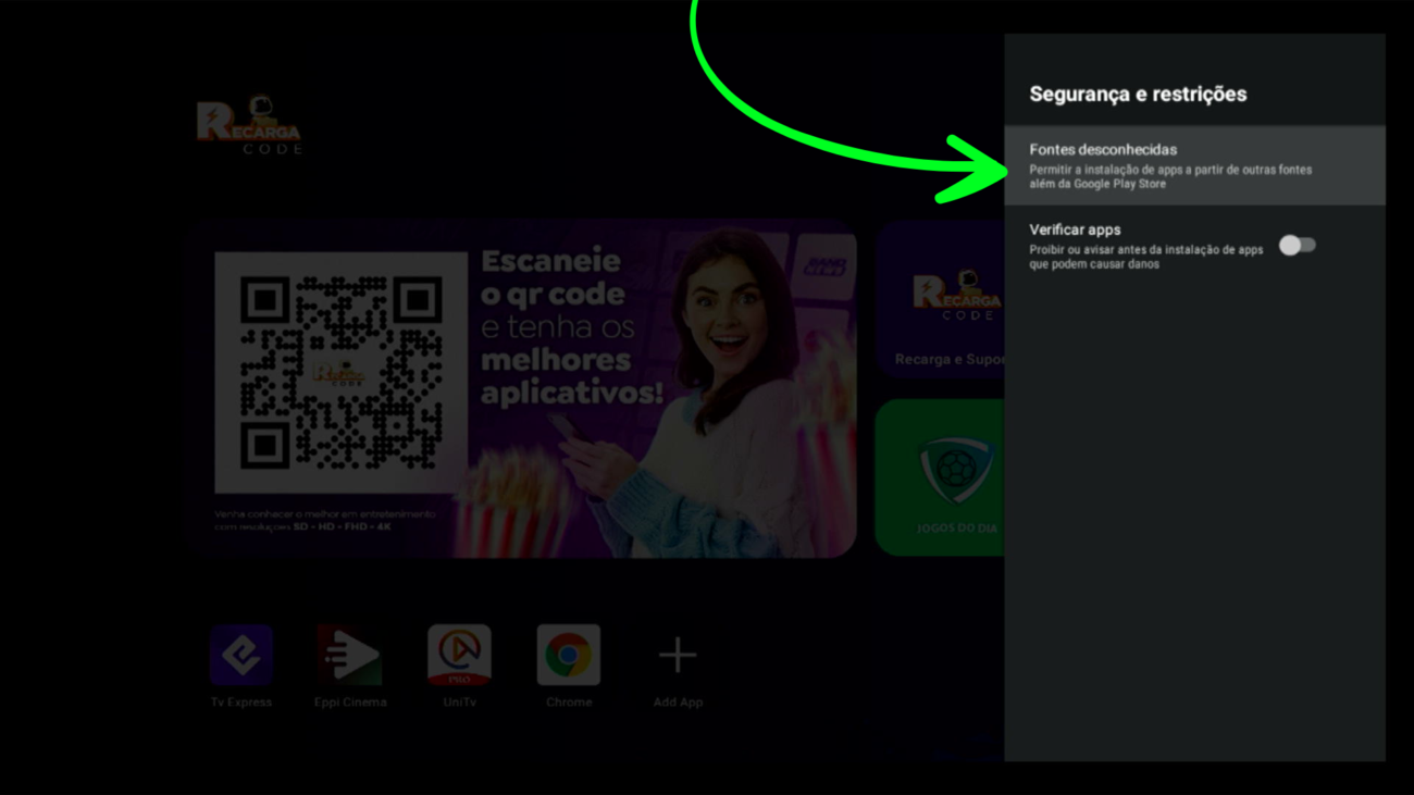 Ativar fontes desconhecidas no TV box